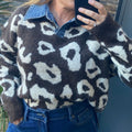 Pull Oversize Léopard Col Chemise Intégré