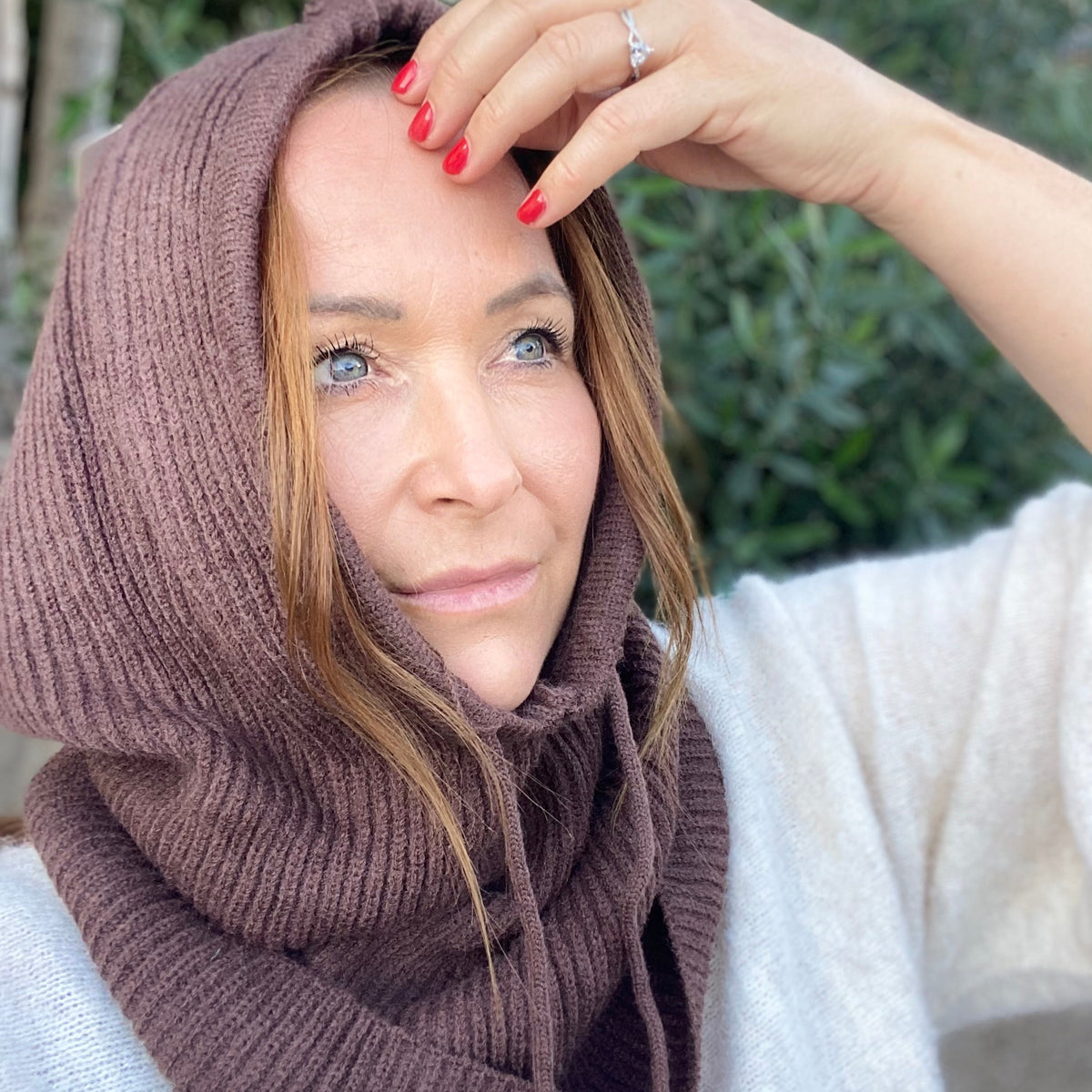 Snood Cagoule Maille Côtelée Marron Chocolat