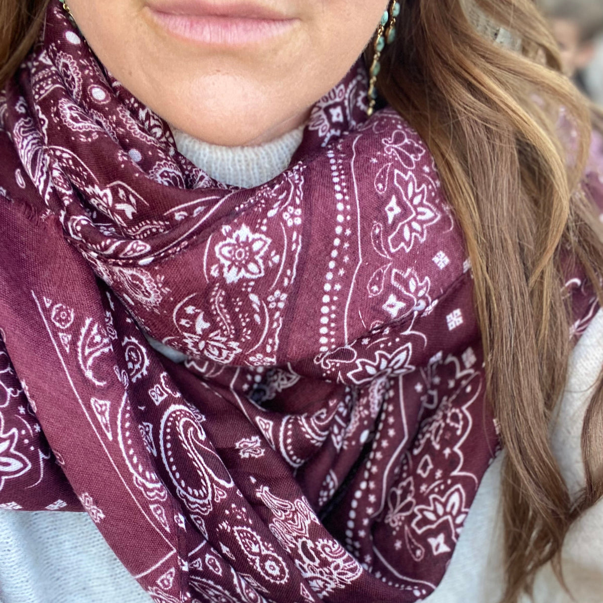 Foulard Paisley Bordeaux Blanc