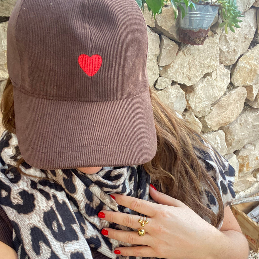 Casquette Velours Côtelé Cœur Rouge