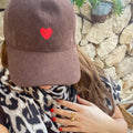 Casquette Velours Côtelé Cœur Rouge