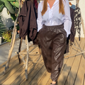 Pantalon large effet cuir