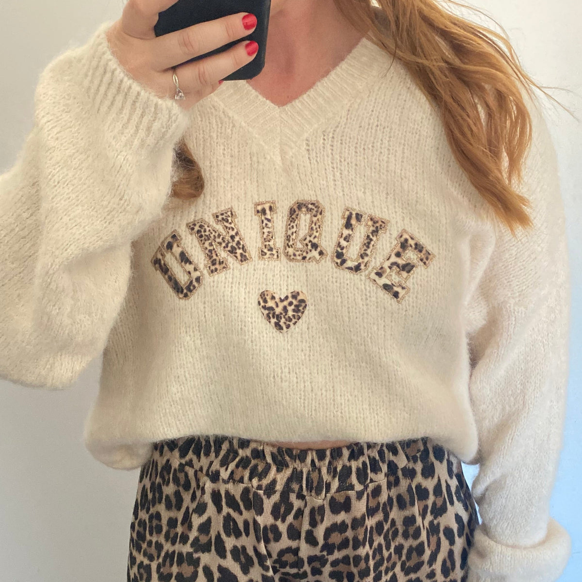 Pull Broderie Léopard