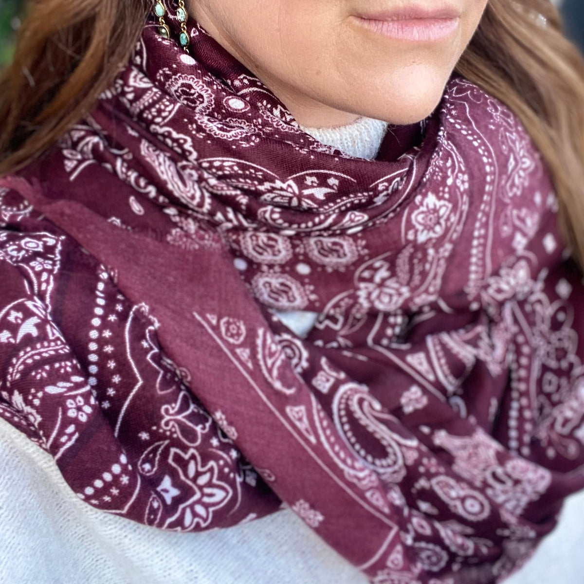 Foulard Paisley Bordeaux Blanc